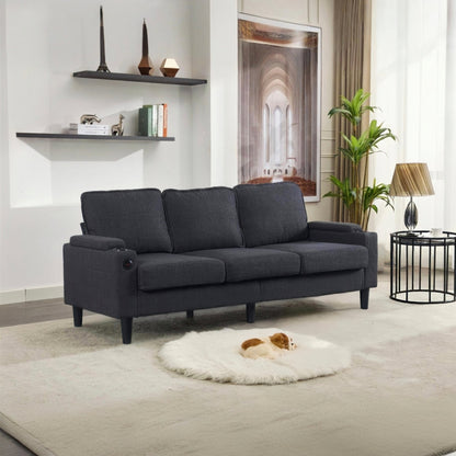 Dark Grey Linen 3 Seat Sofa with Storage Ottoman for Living Room