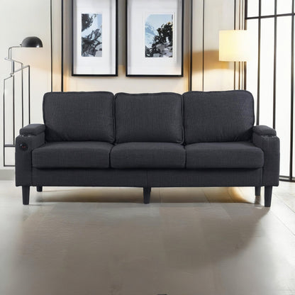 Dark Grey Linen 3 Seat Sofa with Storage Ottoman for Living Room