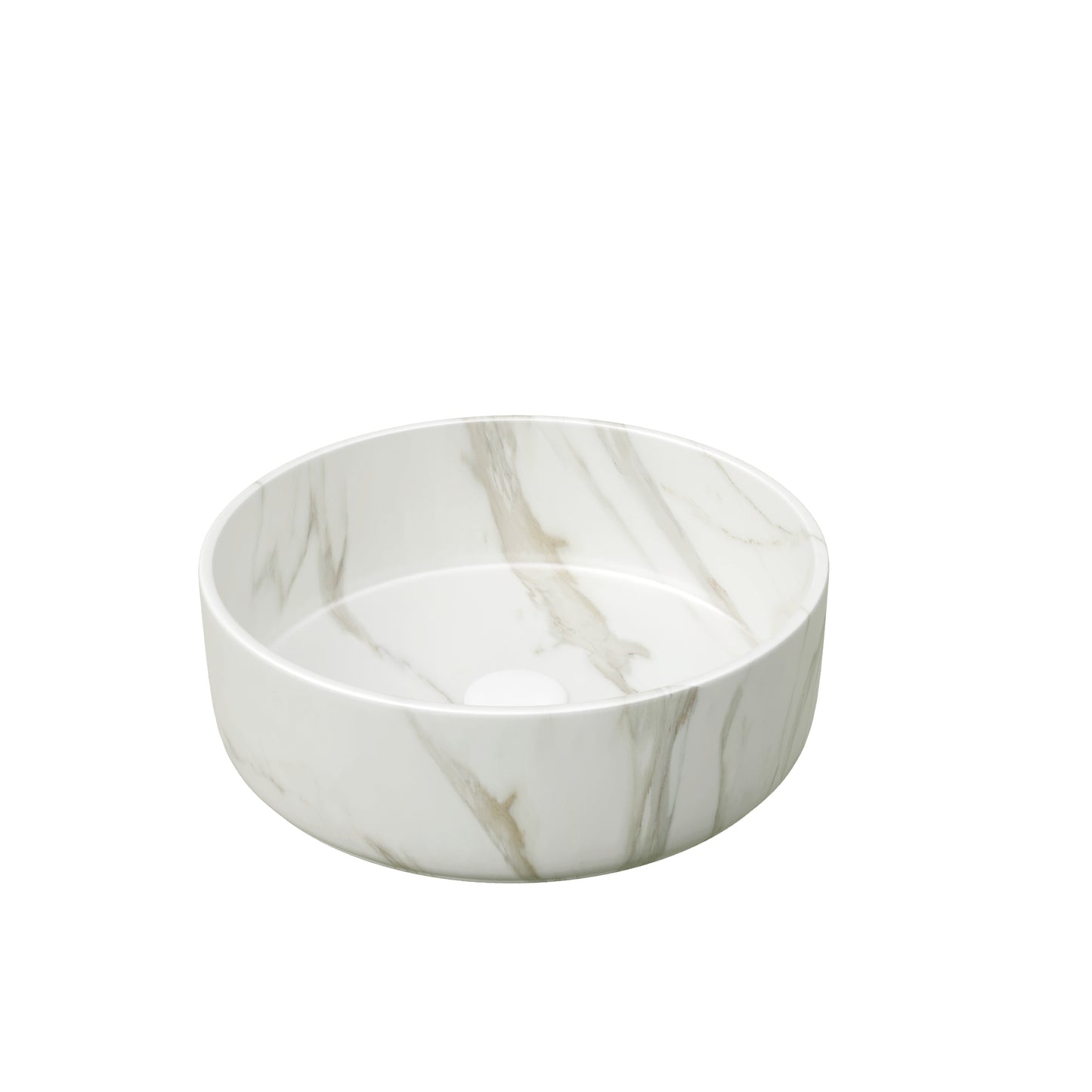 14'' Bathroom Sink, Round Vessel Ceramic Sink with Stone Pattern without Faucet, NO Cabinet, Matte White