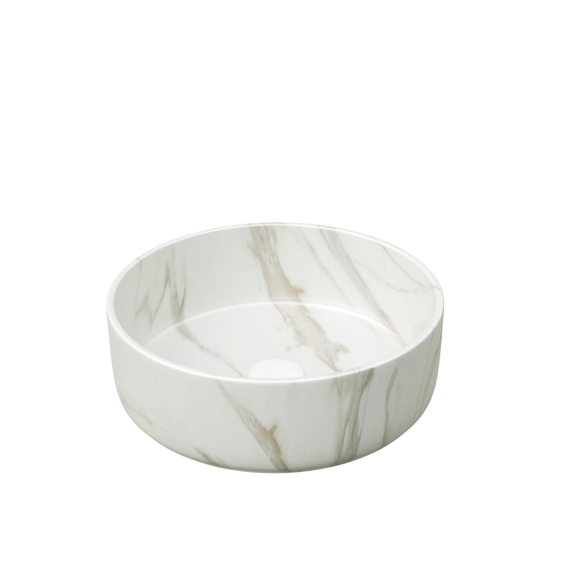 14'' Bathroom Sink, Round Vessel Ceramic Sink with Stone Pattern without Faucet, NO Cabinet, Matte White