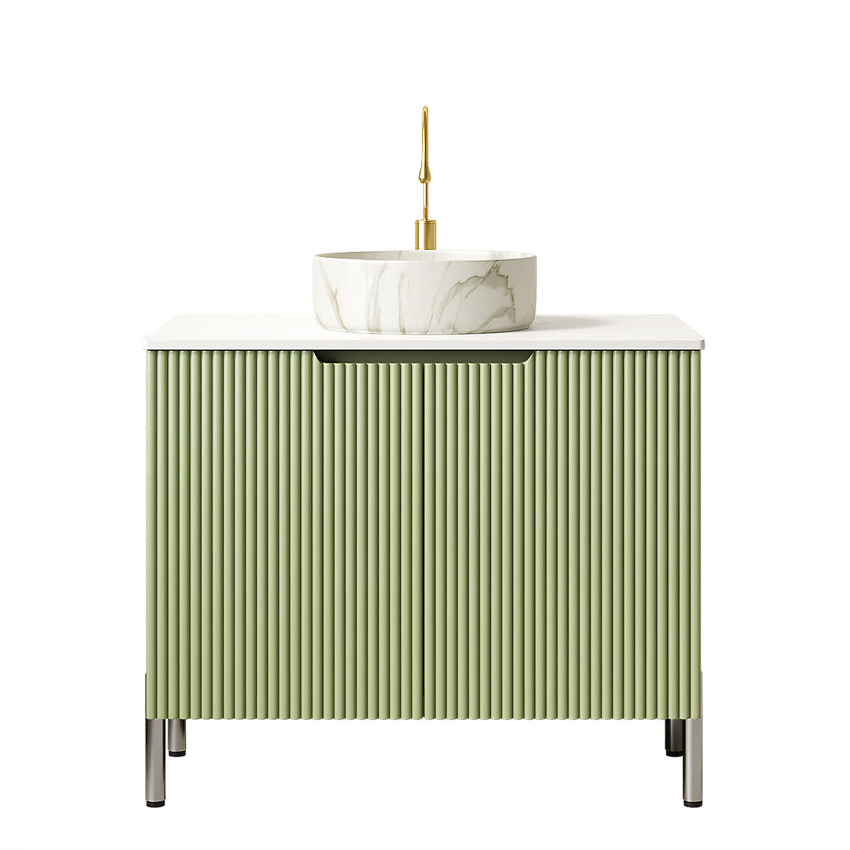 TURIO 30" Bathroom Vanity - White Ceramic Basin, Light Green