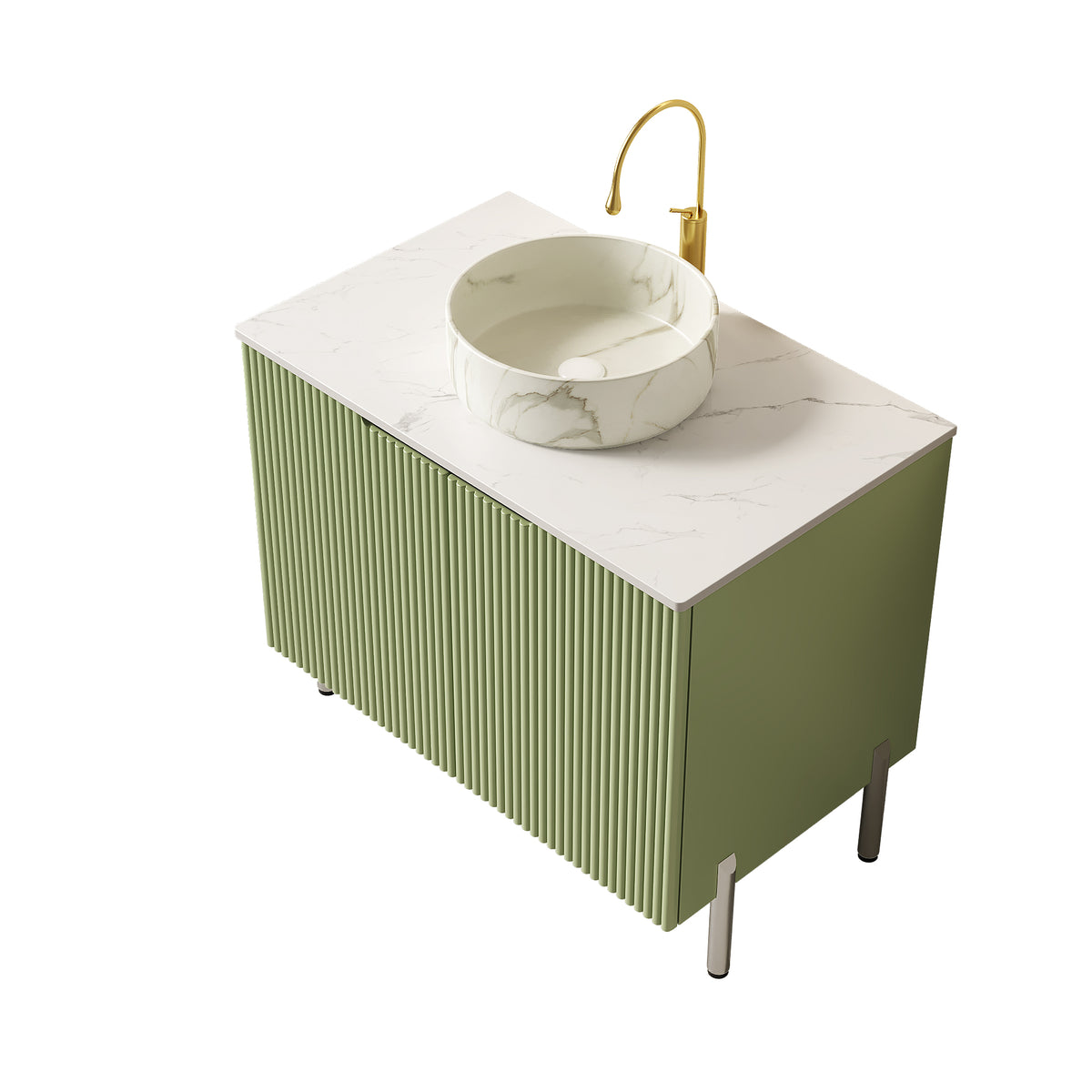 TURIO 30" Bathroom Vanity - White Ceramic Basin, Light Green