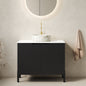 TURIO 30" Bathroom Vanity with Sink, Freestanding Bathroom Storage Cabinet with 2 Doors, White Round Ceramic Basin with Stone Pattern and Carrara White Counter Top, No Faucet, Black Color