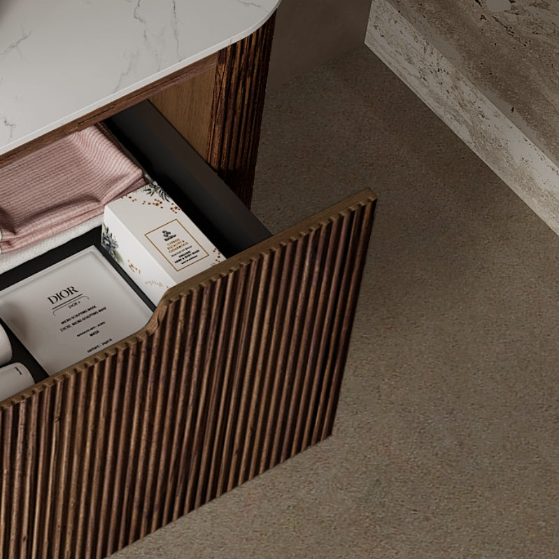 Dark Walnut Plywood Bathroom Vanity Cabinet with Sintered Stone Top