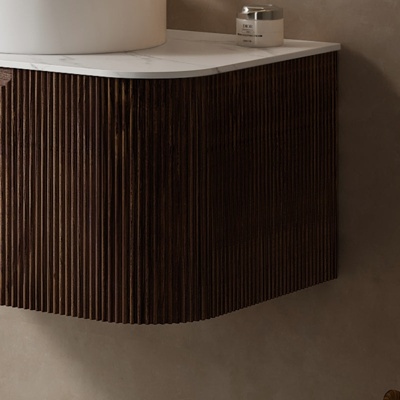 Dark Walnut Plywood Bathroom Vanity Cabinet with Sintered Stone Top