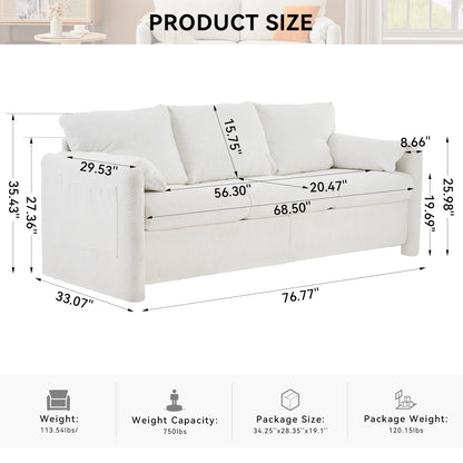 Ivory White Chenille 3-Seater Sofa - Plush Modern Couch for Living Room
