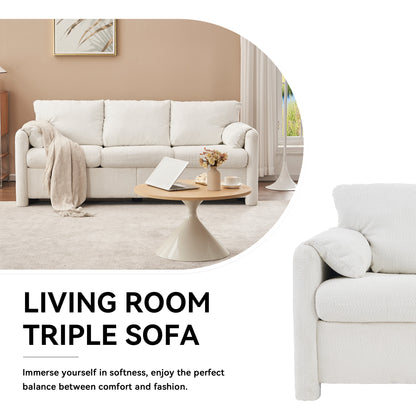 Ivory White Chenille 3-Seater Sofa - Plush Modern Couch for Living Room