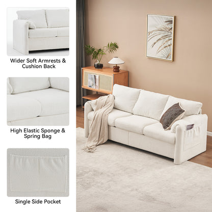 Ivory White Chenille 3-Seater Sofa - Plush Modern Couch for Living Room