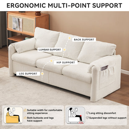 Ivory White Chenille 3-Seater Sofa - Plush Modern Couch for Living Room