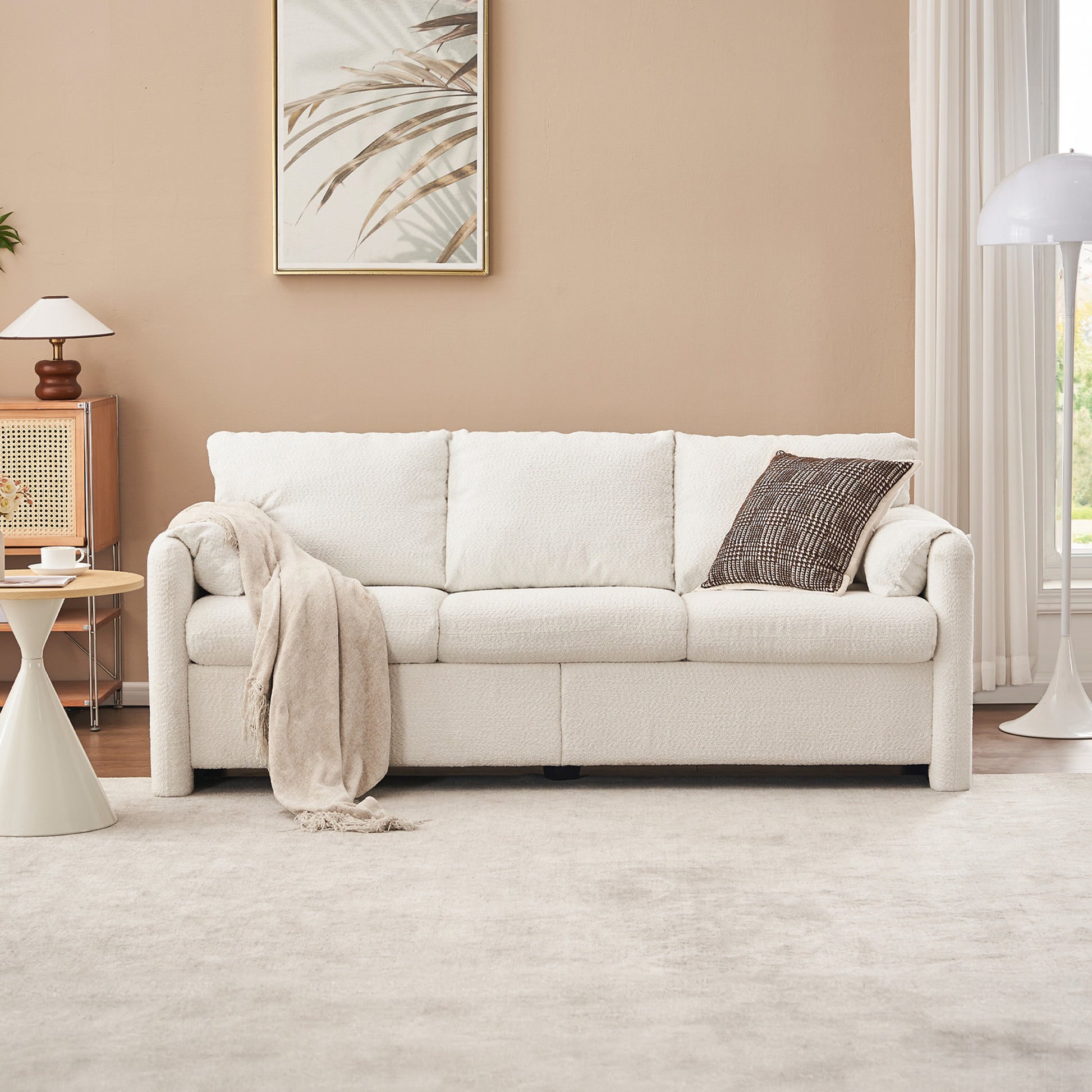 Ivory White Chenille 3-Seater Sofa - Plush Modern Couch for Living Room