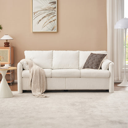 Ivory White Chenille 3-Seater Sofa - Plush Modern Couch for Living Room