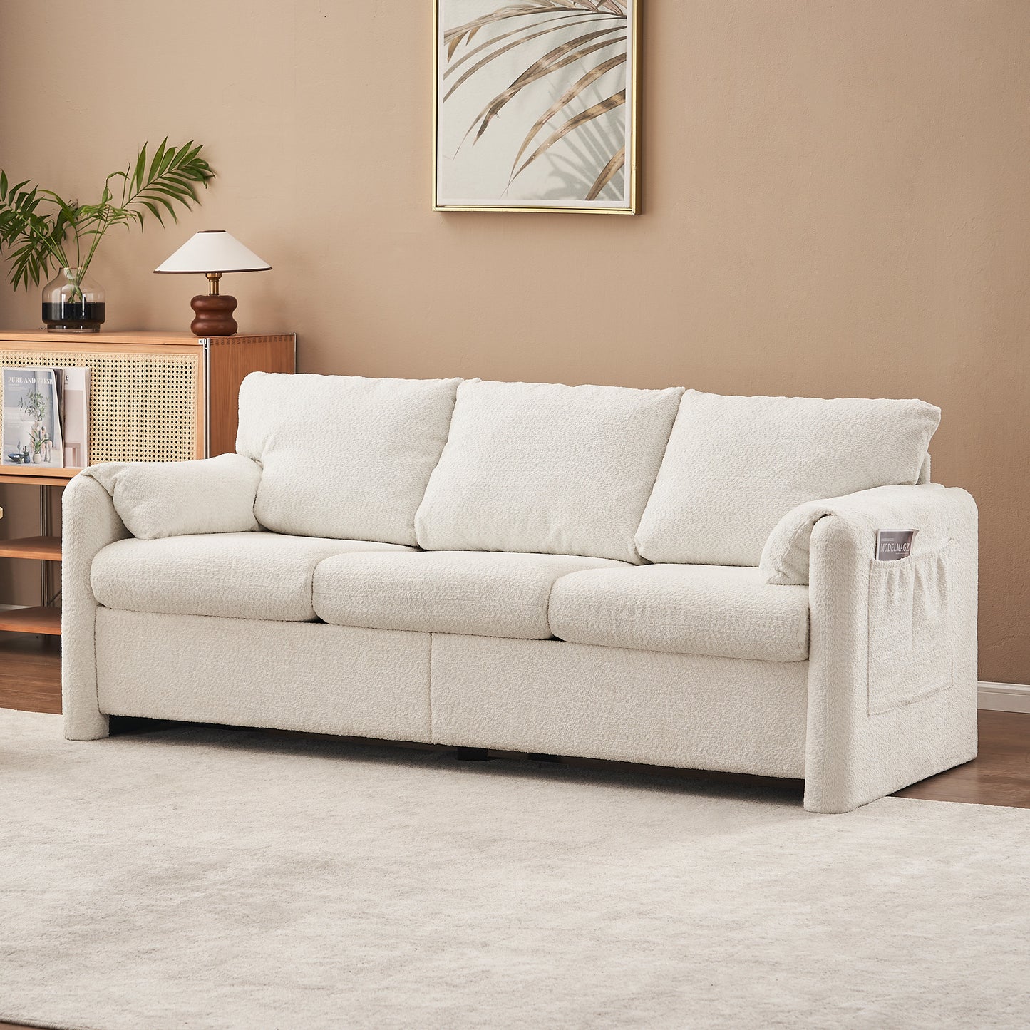 Ivory White Chenille 3-Seater Sofa - Plush Modern Couch for Living Room