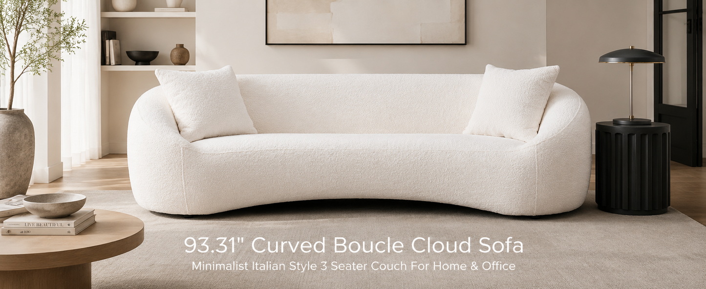White Eucalyptus Wood Modern Sofa, 3 Seater Cloud Couch for Living Room