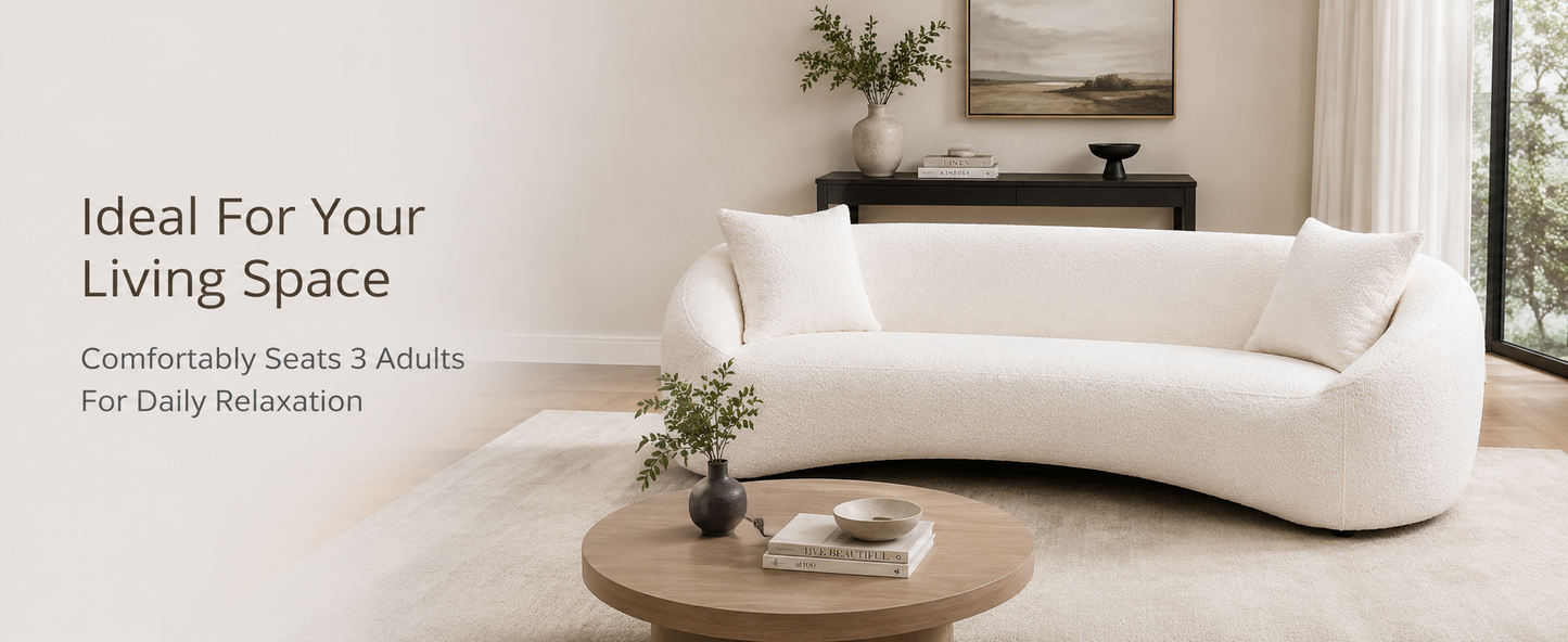 White Eucalyptus Wood Modern Sofa, 3 Seater Cloud Couch for Living Room