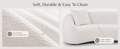 White Eucalyptus Wood Modern Sofa, 3 Seater Cloud Couch for Living Room