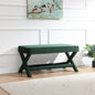 Comfort Double Bench Upholstered in Velvet Fabric,Stool with Stylish X-Crossed Legs,Comfort Cushion with piping,Velvet Green