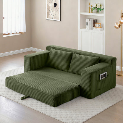 3 Seat Corduroy Sofa Bed with Foam - Green for Living Room