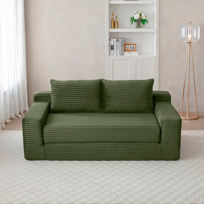 3 Seat Corduroy Sofa Bed with Foam - Green for Living Room