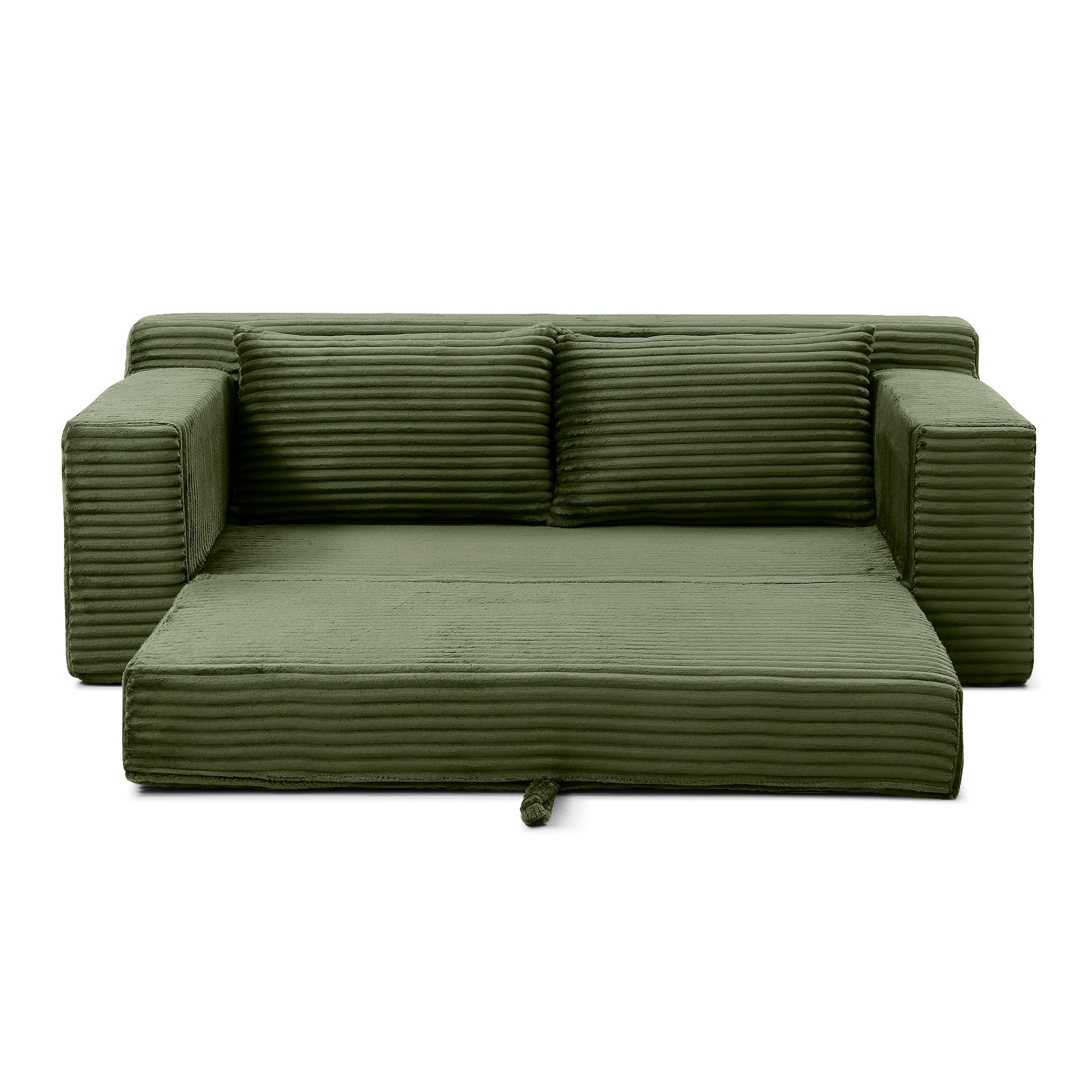 3 Seat Corduroy Sofa Bed with Foam - Green for Living Room