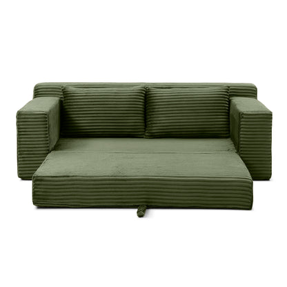 3 Seat Corduroy Sofa Bed with Foam - Green for Living Room