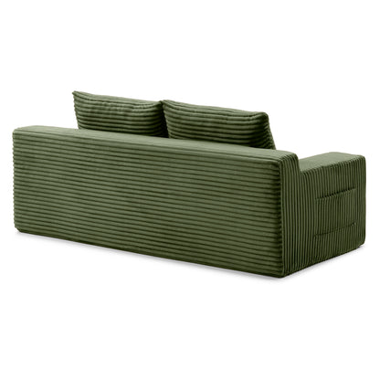 3 Seat Corduroy Sofa Bed with Foam - Green for Living Room