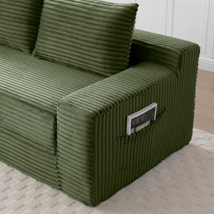 3 Seat Corduroy Sofa Bed with Foam - Green for Living Room