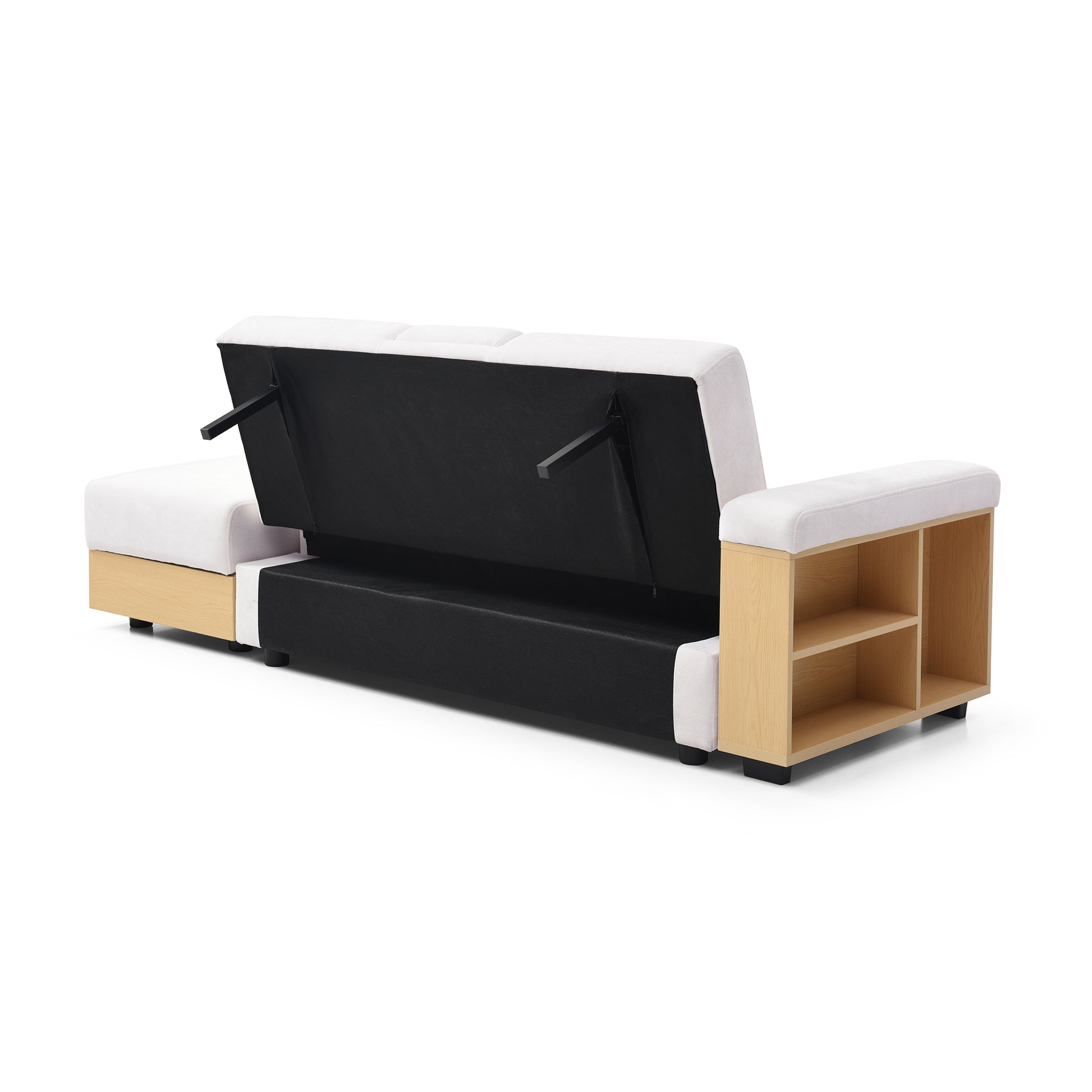 3 Seat Beige Linen Sofa Bed - Convertible Sleeper Couch for Living Room