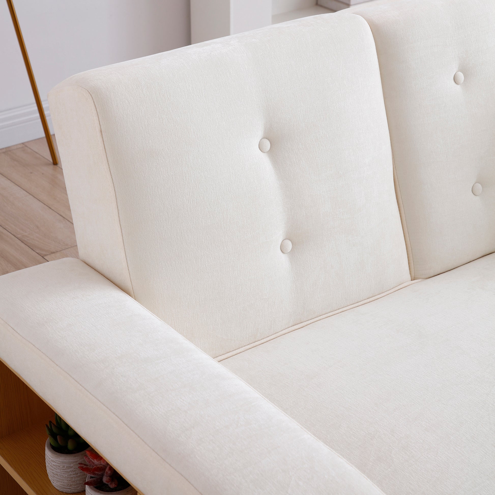3 Seat Beige Linen Sofa Bed - Convertible Sleeper Couch for Living Room