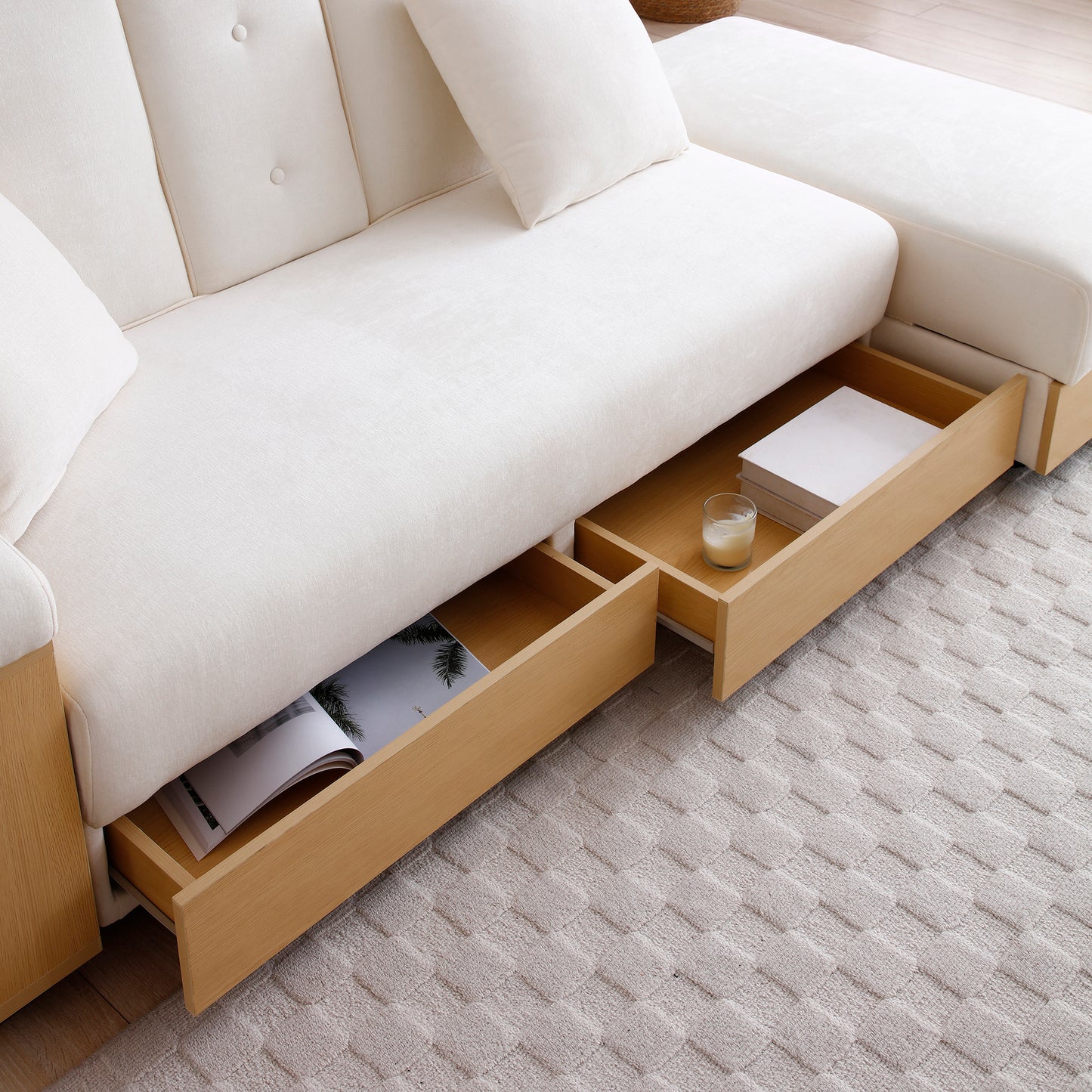 3 Seat Beige Linen Sofa Bed - Convertible Sleeper Couch for Living Room