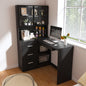 Computer Desk with Glass Cabinets & Built-In LED Lights, Corner L-Shaped Office Desk with USB Charging Ports, Keyboard Tray, Ergonomic Design for Home and Corporate Workspaces(Black)