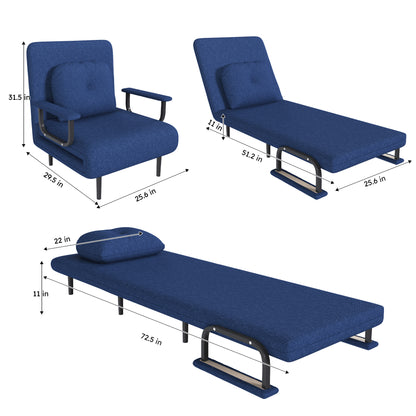 Blue Linen Sofa Bed - 3-in-1 Folding Sleeper with Split Back for Living Room