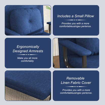 Blue Linen Sofa Bed - 3-in-1 Folding Sleeper with Split Back for Living Room