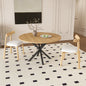 Extendable Round Dining Table Set for 2-6 Person, 43 to 58 Inch Oak Finish Expandable Table with Carbon Steel Base & 2 Solid Wood Chairs, Modern Space Saving Dining Room Furniture