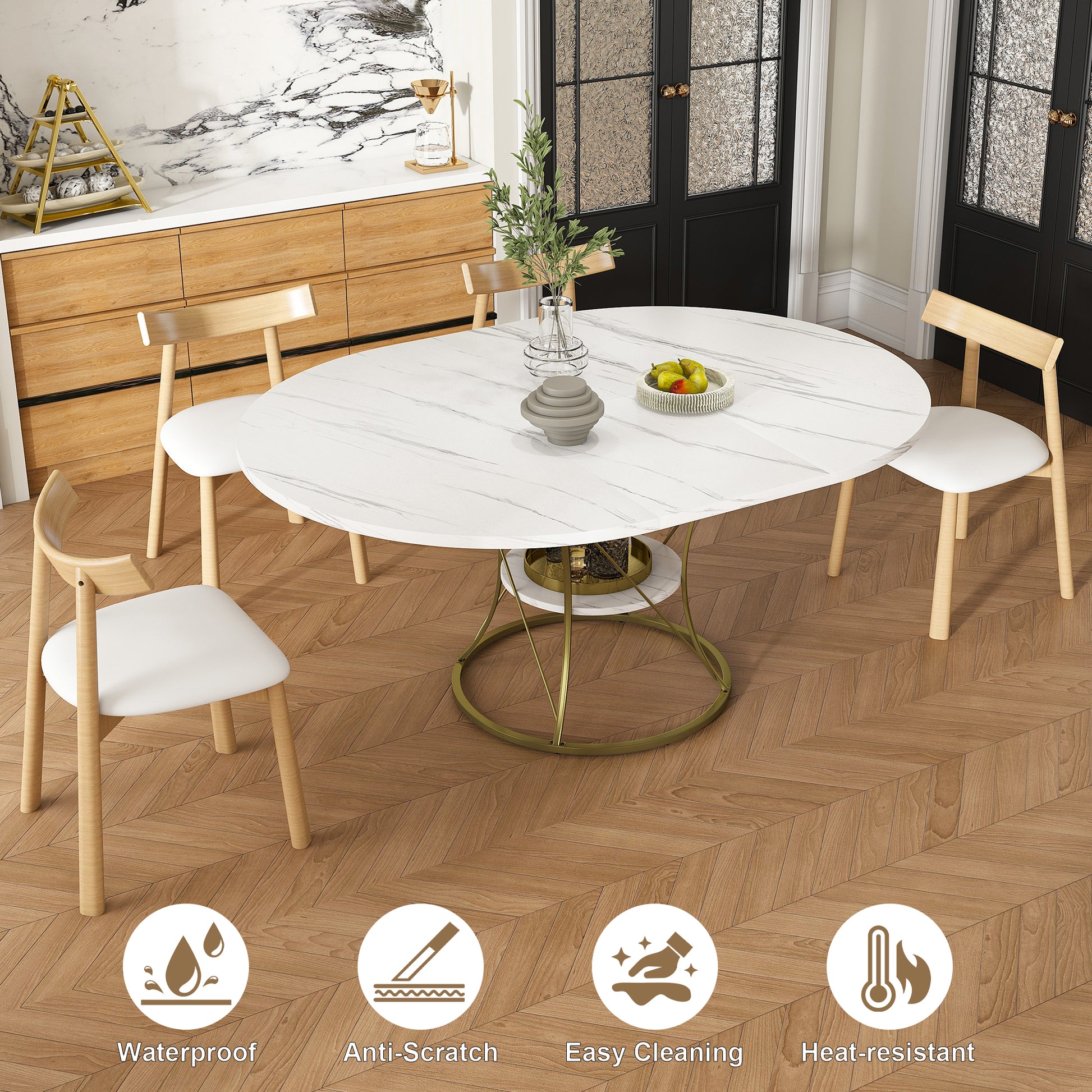 Oval White Dining Table Set - Seats 4 for Dining Room