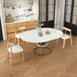 43 Inch Round Extendable Dining Table Set for 4-6 with 4 Solid Wood Chairs, Rail-Free Manual Extension Table with Marble Veneer & Gold Metal Base, Expandable Farmhouse Table from 43 to 59 Inch