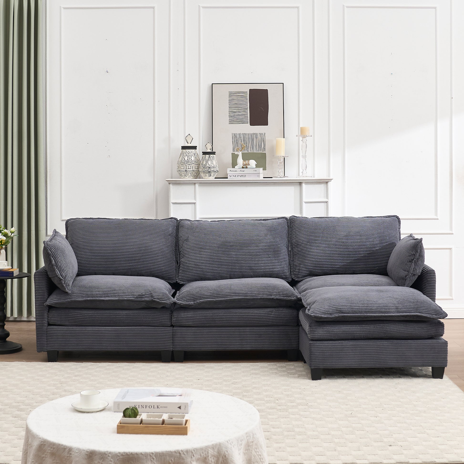 [VIDEO provided][New] Modular Sofa , Velvet Large U-Shaped Couch Comfy Upholstered 3-Seat Sofa with 1Ottoman, 2 Lumbar Pillow, Deep Seat Couch for Living Room