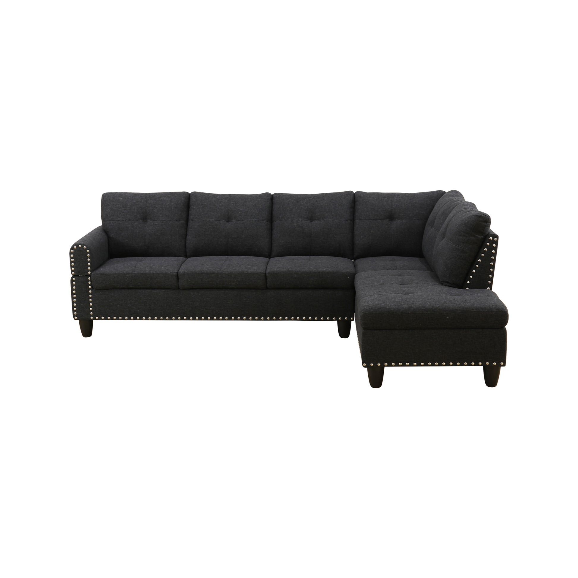 Five Seat L-Shaped Sectional Sofa - Black Foam Wood for Living Room