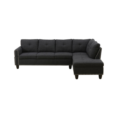Five Seat L-Shaped Sectional Sofa - Black Foam Wood for Living Room