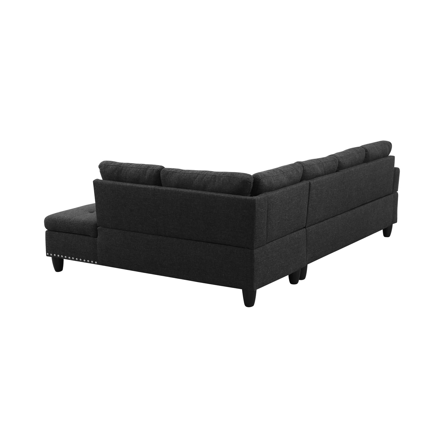Five Seat L-Shaped Sectional Sofa - Black Foam Wood for Living Room