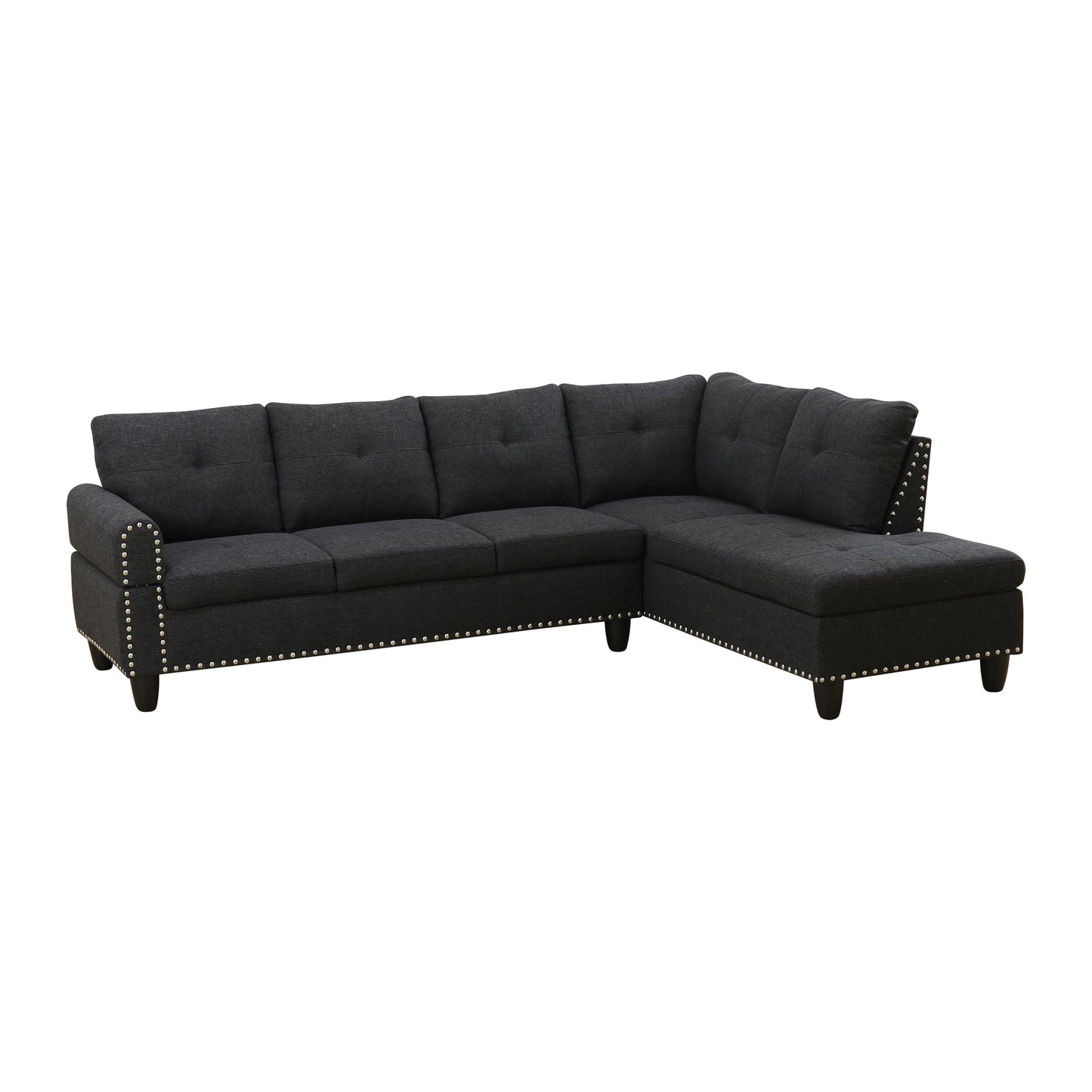 Five Seat L-Shaped Sectional Sofa - Black Foam Wood for Living Room