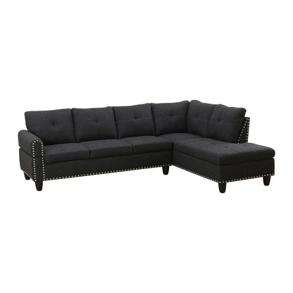 Five Seat L-Shaped Sectional Sofa - Black Foam Wood for Living Room