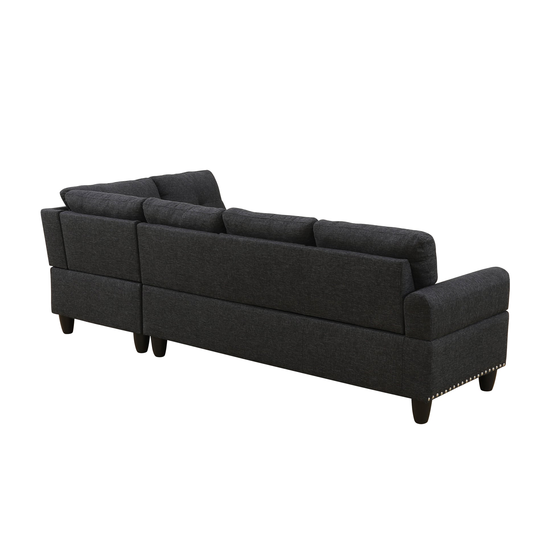 Five Seat L-Shaped Sectional Sofa - Black Foam Wood for Living Room