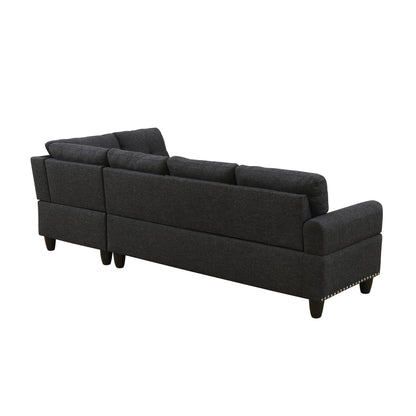 Five Seat L-Shaped Sectional Sofa - Black Foam Wood for Living Room