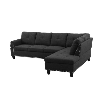 Five Seat L-Shaped Sectional Sofa - Black Foam Wood for Living Room