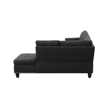 Five Seat L-Shaped Sectional Sofa - Black Foam Wood for Living Room