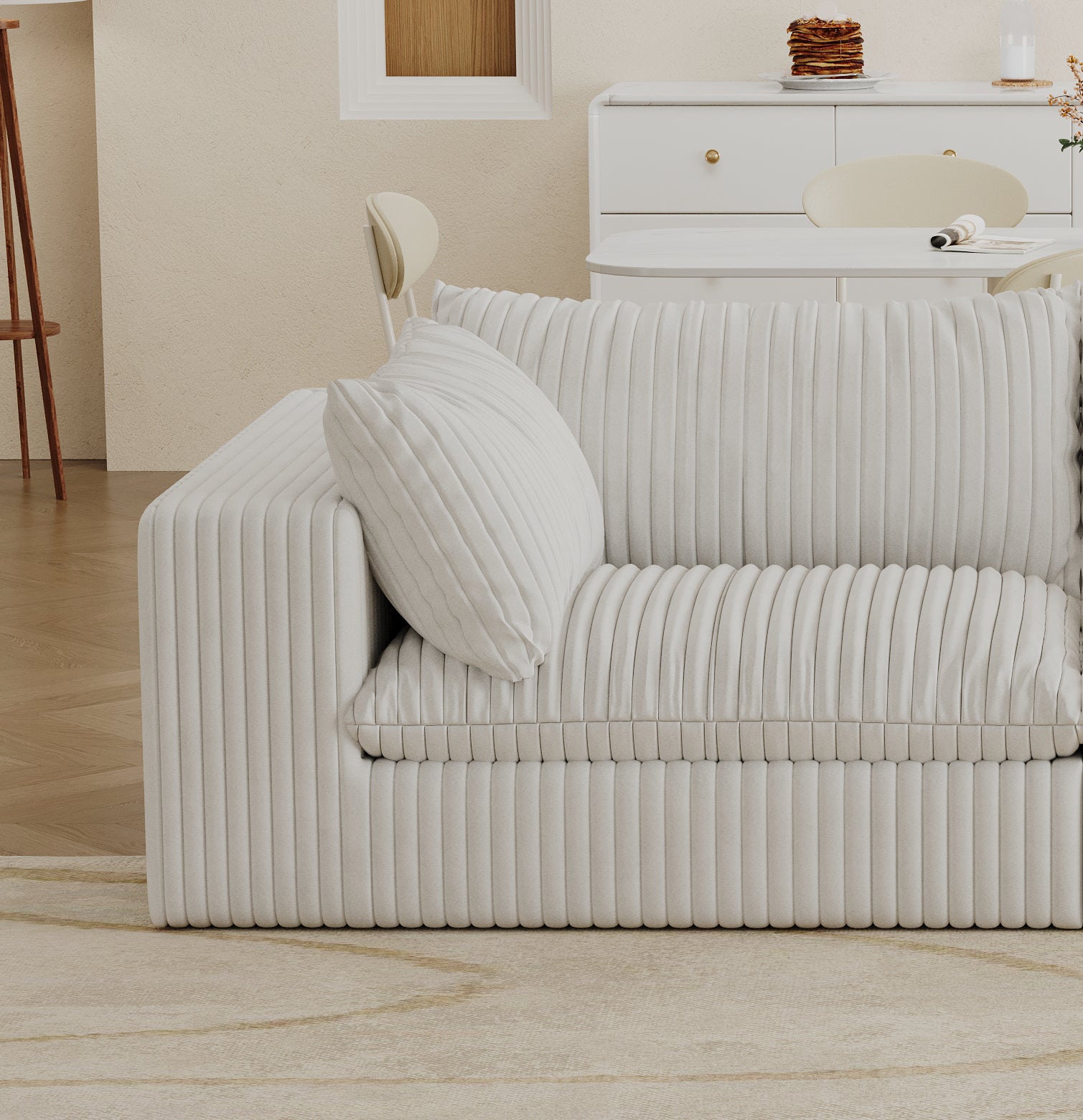 Cloud Sofa,Corduroy Fabric,Deep Seat Couches,Double-layer design,Removable  Cushion,No Assembly, DIY Combination for Living room, Bedroom,Conference room ,Apartment,White