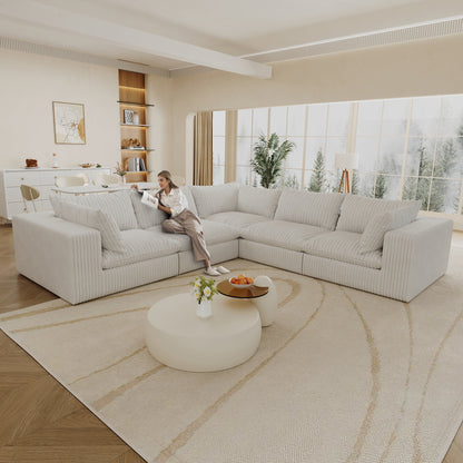 118.2" Cloud Sofa,Corduroy Fabric,Deep Seat Couches,Double-layer design,Removable Cushion,No Assembly, DIY Combination for Living room, Bedroom,Conference room ,Apartment,WHITE
