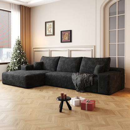 3 Seat Black Corduroy Sofa - Modern Sectional Couch