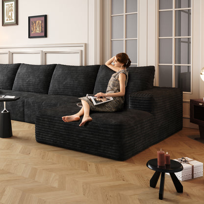 3 Seat Black Corduroy Sofa - Modern Sectional Couch