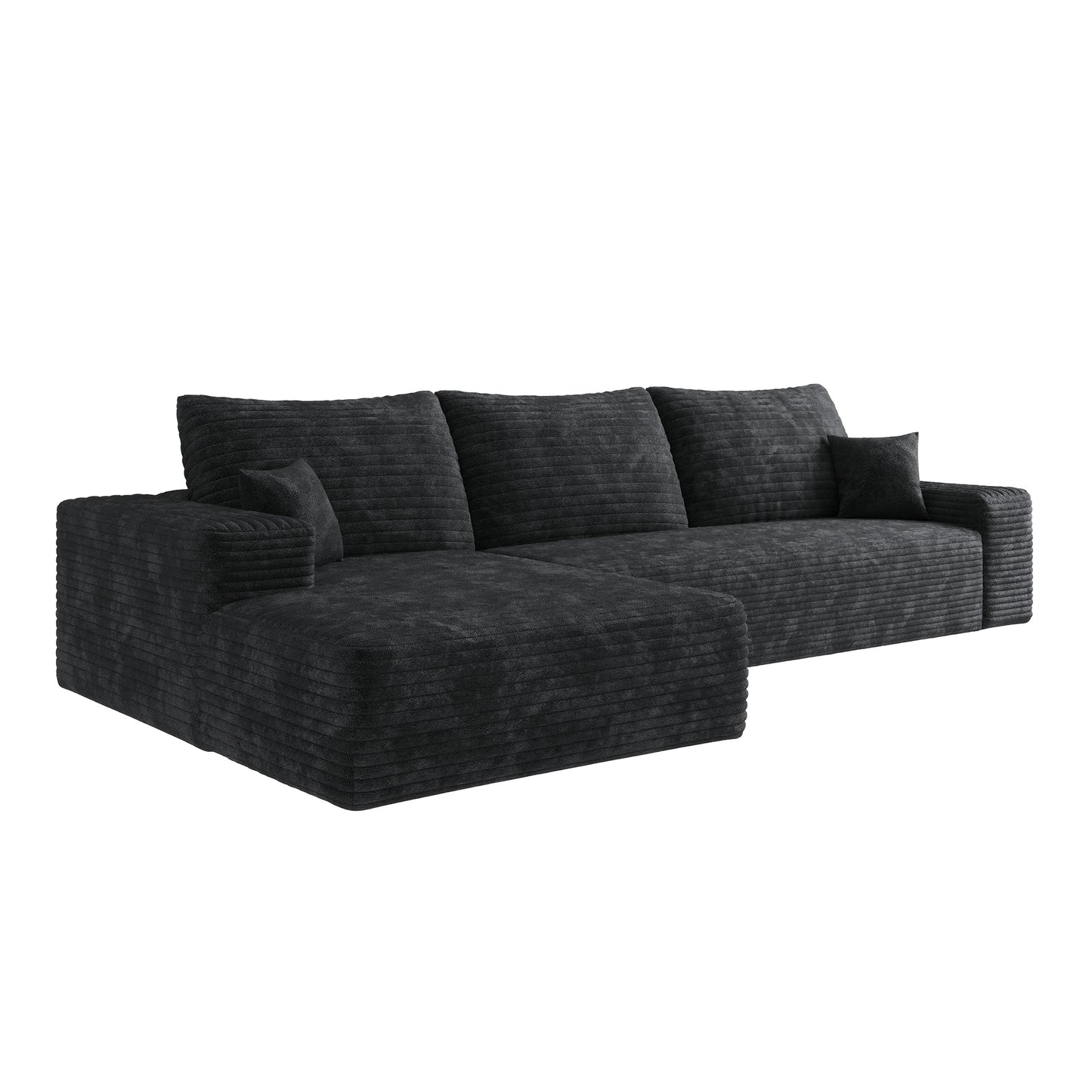 3 Seat Black Corduroy Sofa - Modern Sectional Couch